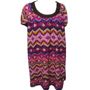BCBG Maxazria Dress Tunic Top Zig Zag Print Sz L Large